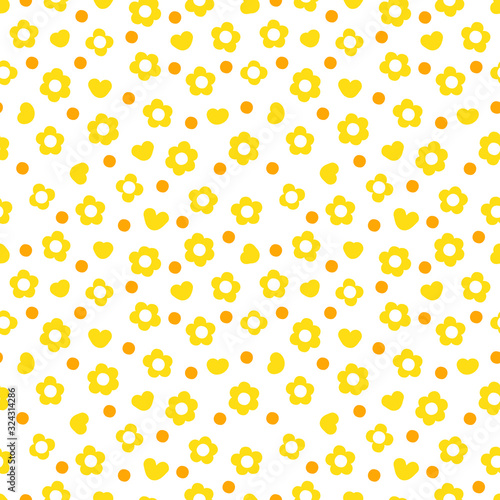 Fototapeta Naklejka Na Ścianę i Meble -  Simple Flowers seamless pattern. Yellow floral background.