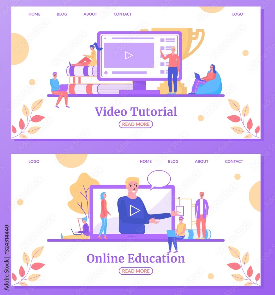 Online education web learning, university studies landing webpage vector illustration. Online training courses, video tutorials, lectures for people. School via internet with mobile technology. Online education web learning, university studies landing webpage vector illustration. Online training courses, video tutorials, lectures for people. School via internet with mobile technology.