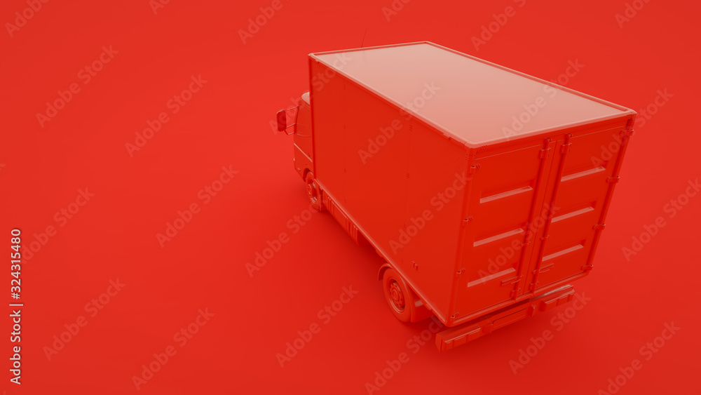 Obraz premium Delivery truck isolated on red background. 3d rendering
