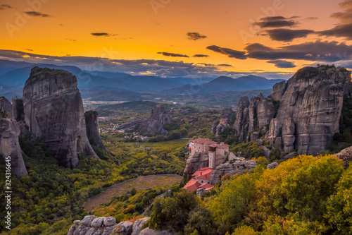 Greek Rock Monasteries After Sunset