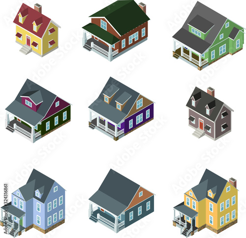An assortment of vector isometric houses