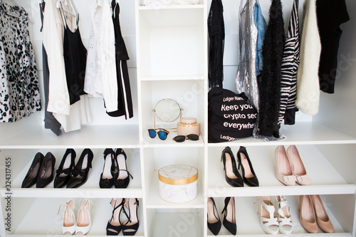 bright female wardrobe in daylight.