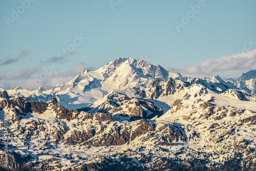 Bilde på lerret Nature and landscape during the late afternoon seen from the Lombard Mountains above the city of Lecco, Italy - February 2019