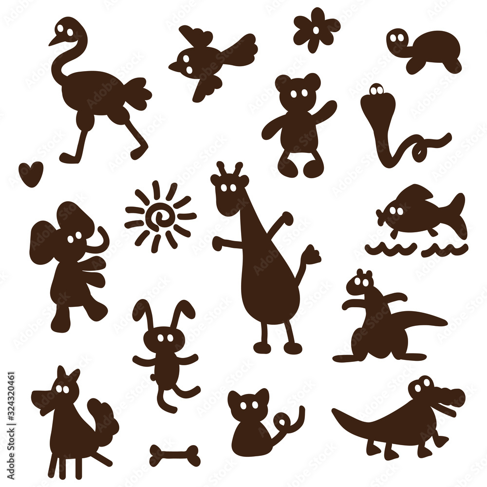 Vector Set of cartoon funny animals silhouettes Vector Set of cartoon funny animals silhouettes