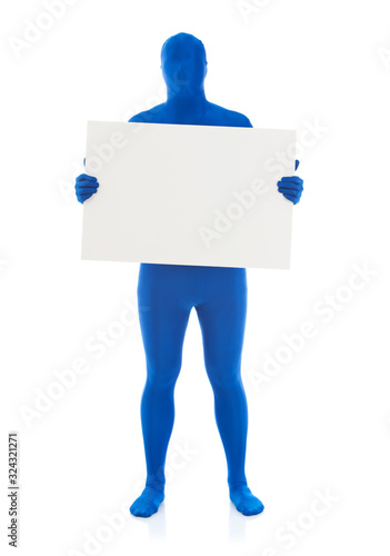 Blue: Holding Blank Sign photo