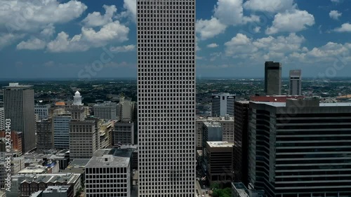 business downtown skyscraper hyperlapse drone one shell square new orleans