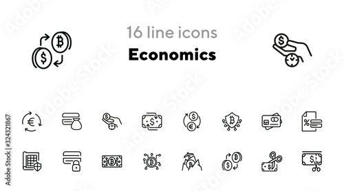 Economics line icon set. Currency, bitcoin, cash, credit card. Business concept. Can be used for topics like finance, conversion, banking