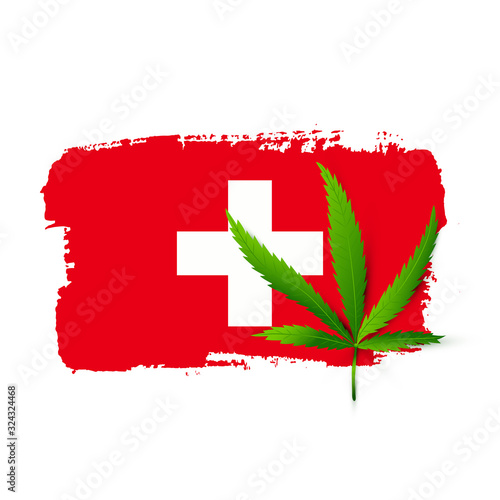 Switzerland flag with cannabis leaf