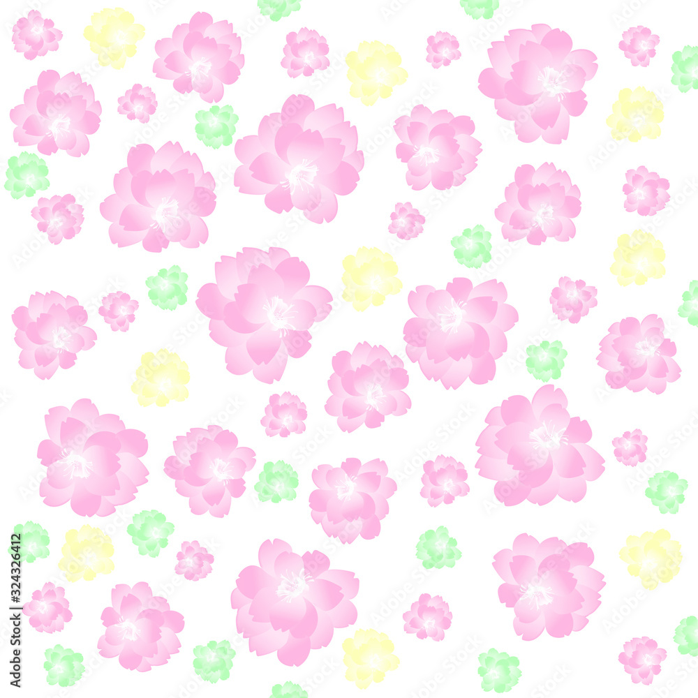 Floral seamless pattern. Female print with small flowers. Green, yellow, pink, purple on white background. Illustration. Floral seamless pattern. Female print with small flowers. Green, yellow, pink, purple on white background. Illustration.