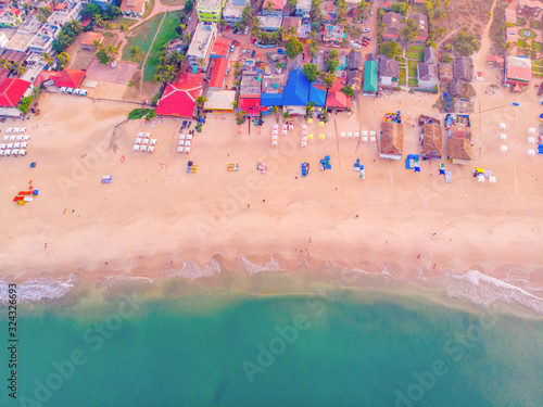 aerial view of the Baga Beach, Goa, India.