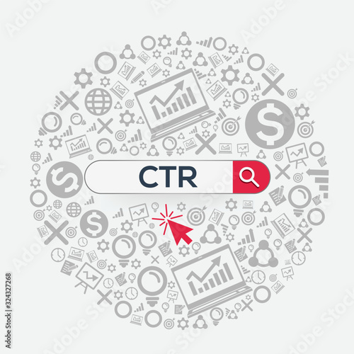 CTR mean (click through rate) Word written in search bar,Vector illustration.