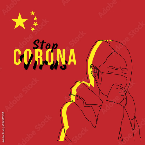 Student wearing protective mask epidemic virus wuhan coronavirus doodle illustration vector eps 10