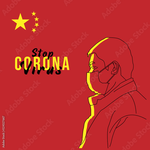 Man wearing protective mask epidemic virus wuhan coronavirus doodle illustration vector eps 10