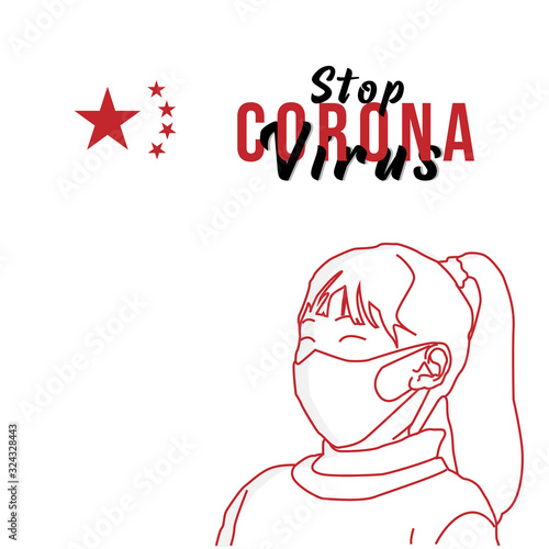 Kid wearing protective mask epidemic virus wuhan coronavirus doodle illustration vector eps 10
