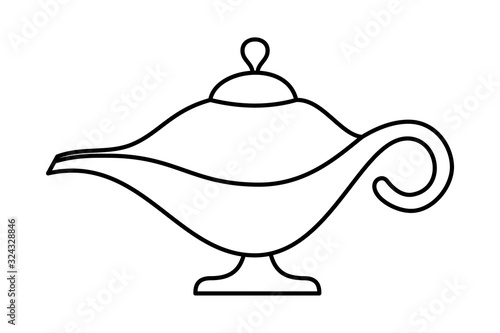 Magic oil lamp line, outline vector sign, linear and complete pictogram isolated on white. Symbol, logo illustration. Vector illustration