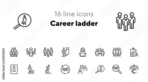 Career ladder line icon set. Set of line icons on white background. Human resource concept. Employee, hiring, HR manager. Vector illustration can be used for topics like work, hiring, career