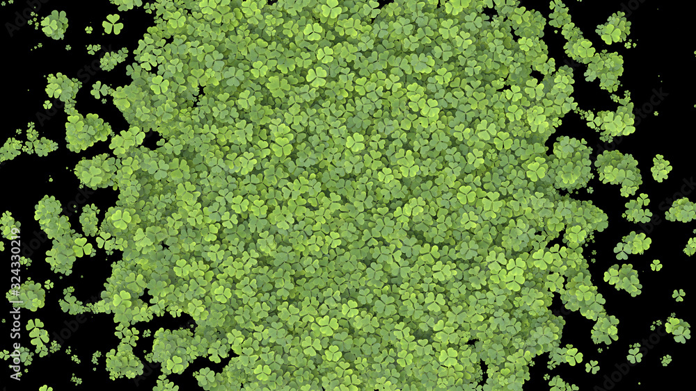 Green clover covering the screen. 3D rendering. Green clover covering the screen. 3D rendering.
