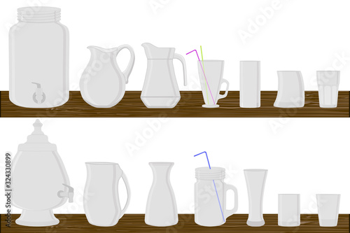 Illustration on theme big kit different types glassware