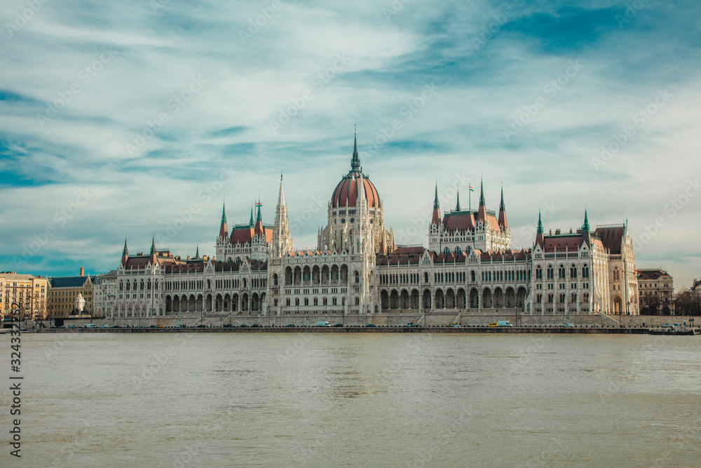 Budapest Parliament Building against the sky Budapest Parliament Building against the sky