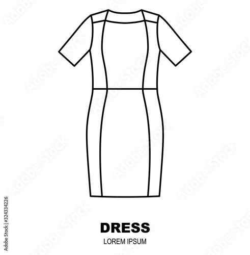 Midlde dress icon, clothing shop line logo. Fashion template. photo