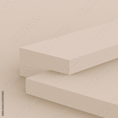 3d brown creamy stage podium scene minimal studio background. Abstract 3d geometric shape object illustration render. Display for cosmetic fashion product. Natural color tones.