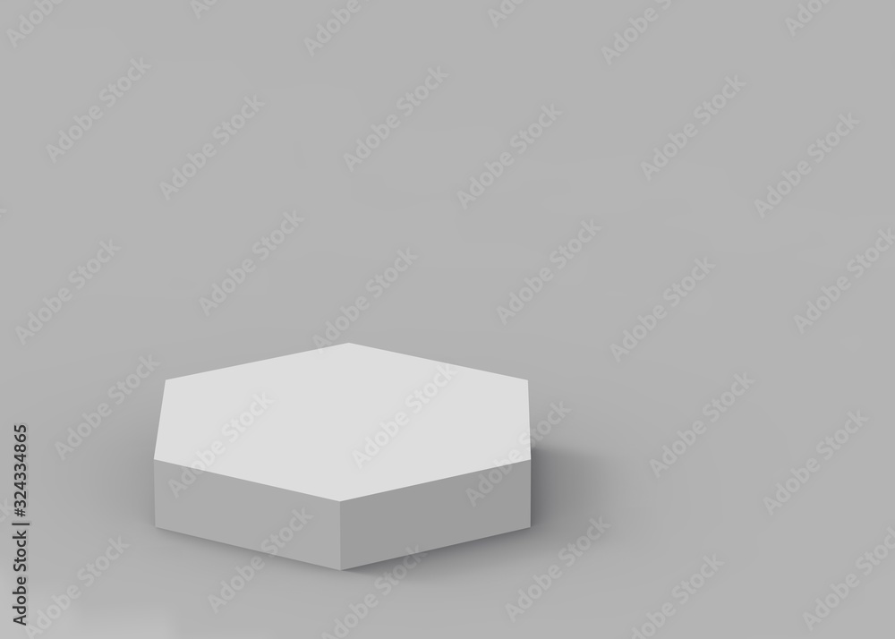3d white gray hexagon podium minimal studio background. Abstract 3d geometric shape object illustration render. Display for cosmetics and beauty fashion product. 3d white gray hexagon podium minimal studio background. Abstract 3d geometric shape object illustration render. Display for cosmetics and beauty fashion product.