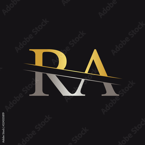 Abstract Letter RA Logo Design Vector Template. Creative Gold and Silver Colors RA Letter Logo Design