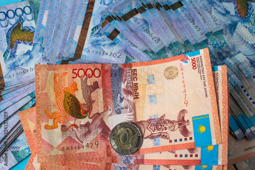 Paper banknotes tenge KZT. Tenge is the national currency of Kazakhstan. bank of Kazakhstan