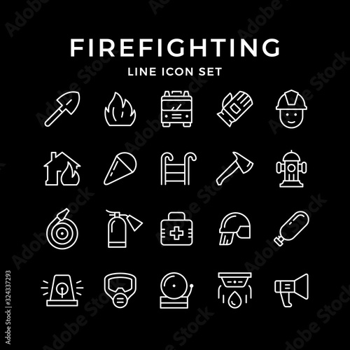 Set line icons of firefighting