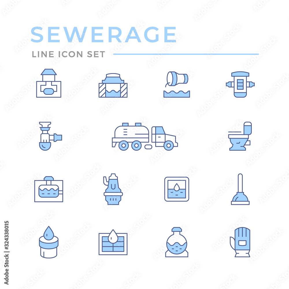 Set color line icons of sewerage