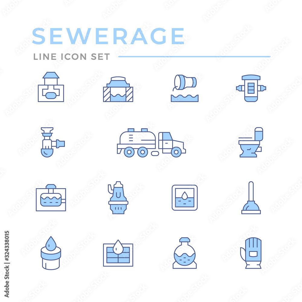 Set color line icons of sewerage Set color line icons of sewerage