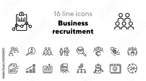 Business recruitment line icon set. Employees, selection, financial report. Human resource concept. Can be used for topics like employment, efficiency, personnel management