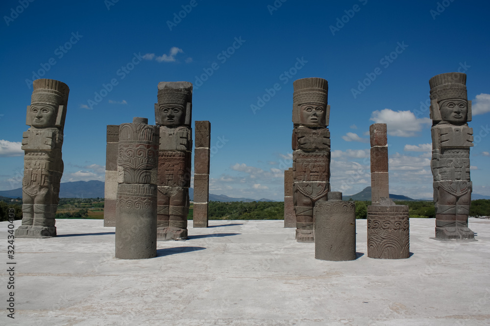 Toltec Atlantes columns  Quetzalcoatl pyramid, Tula Hidalgo Mexico,UNESCO