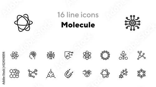 Molecule line icon set. Circle, cells, magnet, particles. Science concept. Can be used for topics like physics, model, biotechnology