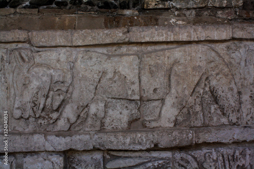 Fototapeta Naklejka Na Ścianę i Meble -  glyphs at the archaeological site Tula, toltec culture concept
