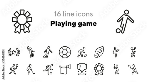 Playing game line icon set. Soccer ball, rugby, baseball. Activity concept. Can be used for topics like sport, match, championship