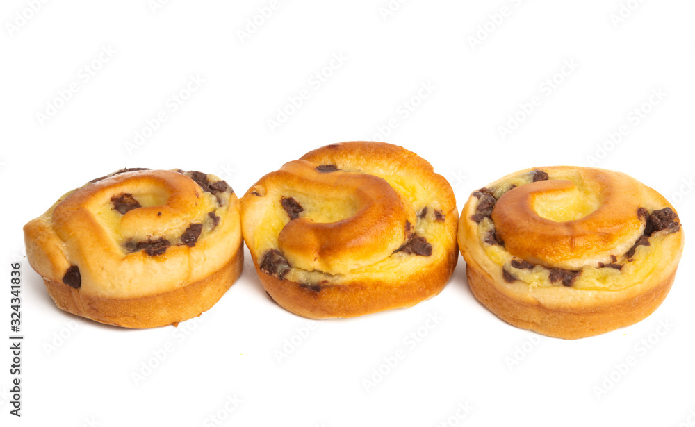 Bun with chocolate drops isolated Bun with chocolate drops isolated