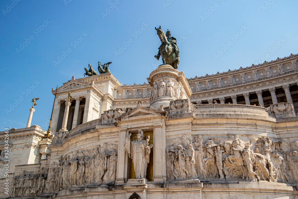 View on the monument of the Altare della Patria in Rome, Lazio - Italy