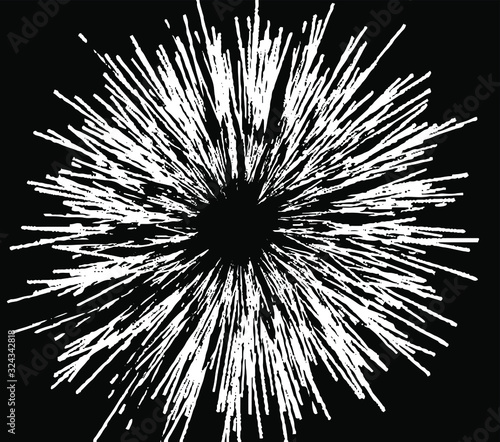 Circular starburst explosion texture. Distressed uneven grunge background. Abstract vector illustration. Overlay to create interesting effect and depth. Isolated on white background.