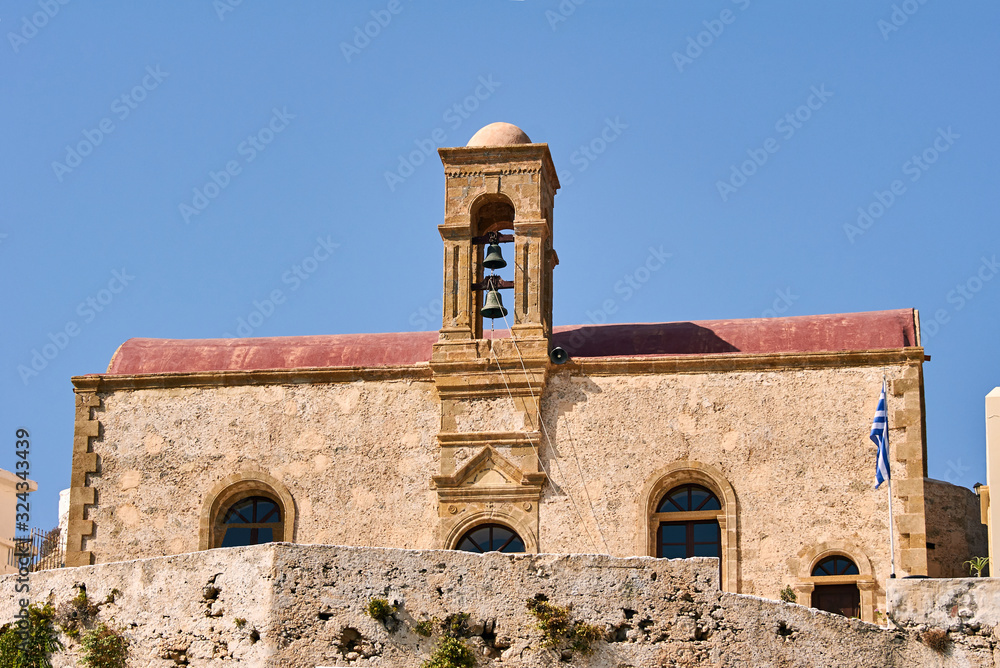 Orthodox monastery with belfry on the island of Crete. Orthodox monastery with belfry on the island of Crete.