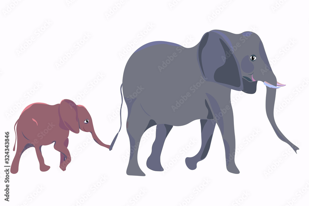 Fototapeta premium Elephant family on a walk. Vector illustration.