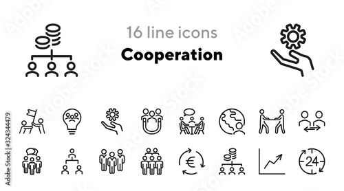 Cooperation line icon set. People, businessman, colleague. Teamwork concept Can be used for topics like business, partnership, staff