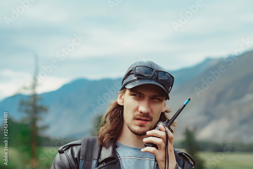 a man talking on the radio