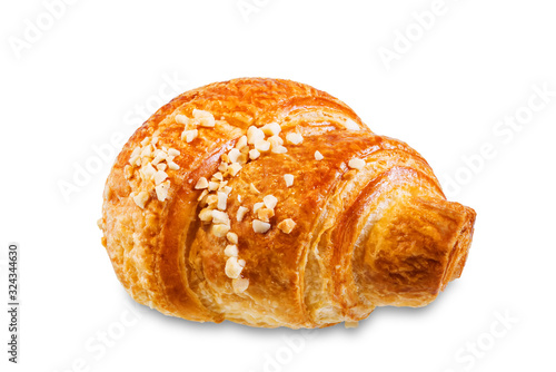 Croissant with nuts on a white isolated background