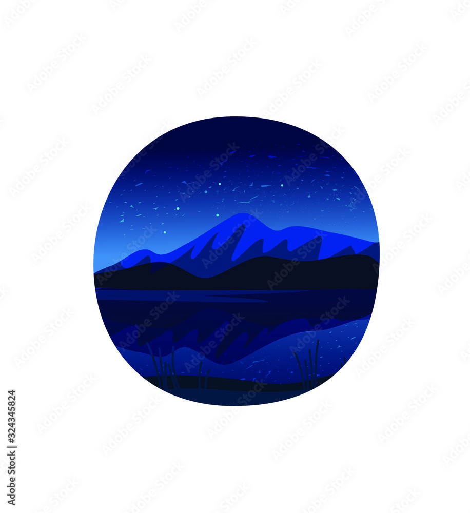 Vector illustration of a mountain landscape at night