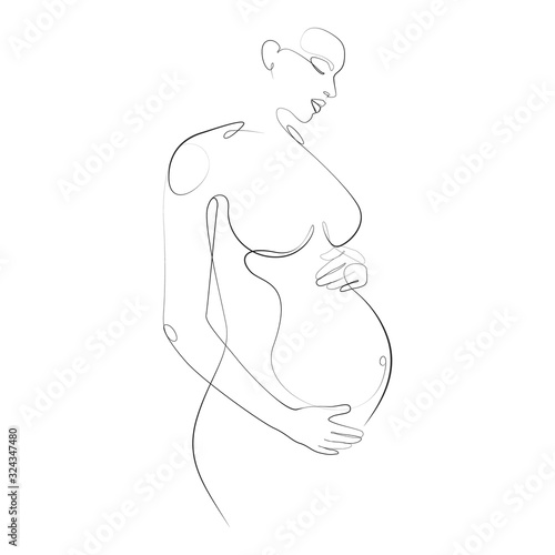 Pregnant woman one line drawing on white isolated background. Vector illustration 