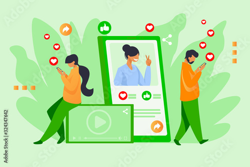 Social media popularity. Users giving likes to picture, post, profile flat vector illustration. Network, internet, blogging concept for banner, website design or landing web page