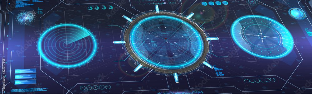 Virtual dashboard HUD in isometric. Vector tech banner. Futuristic User Interface background in perspective. Vector illustration banner Virtual dashboard HUD in isometric. Vector tech banner. Futuristic User Interface background in perspective. Vector illustration banner