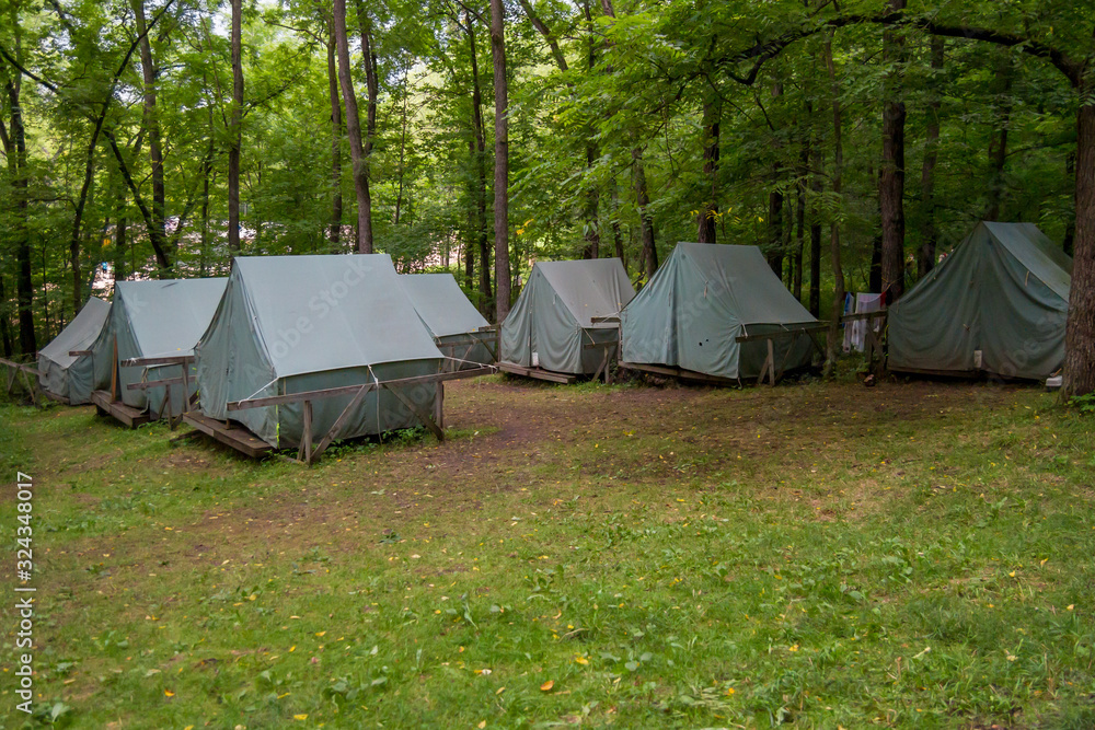 Tents at camp on platform