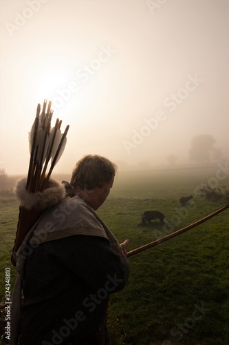 Obraz na plátně viking with longbow in historic costume